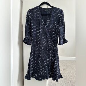 LOFT Navy and White Polka Dot 3/4 Sleeve Romper